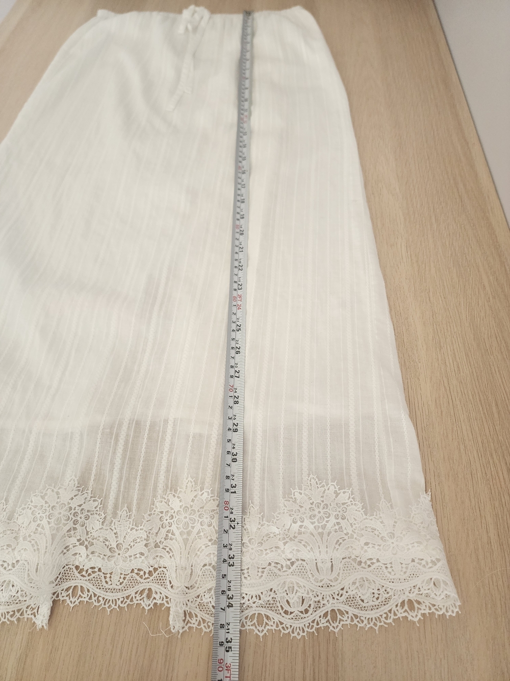 White 100% Cotton Lace Trim Dobby Midi Maxi Skirt Small Boho Fairy Cottagecore - Picture 13 of 16